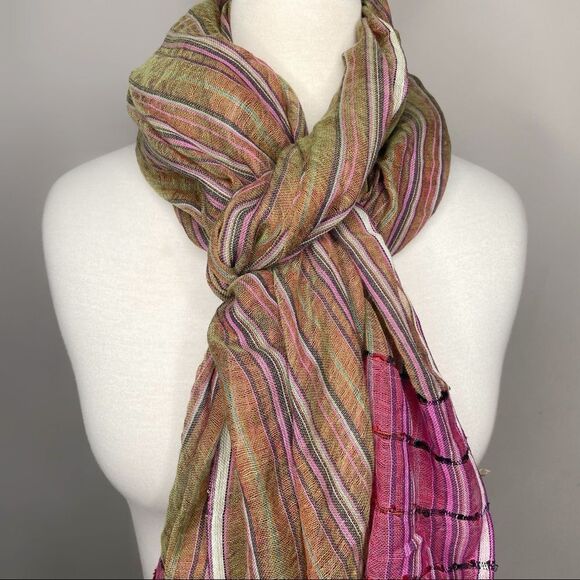 NWT Open Hand Designs Multicolor Lightweight Handloomed Scarf Wrap Fringe 27x78 - Picture 2 of 8
